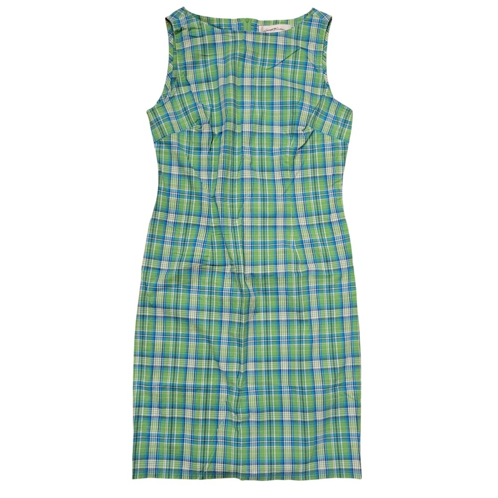 Giorgio Fiorlini 7/8 Dress Green Plaid Sleeveless Cotton Stretch Sheath 2K 90s